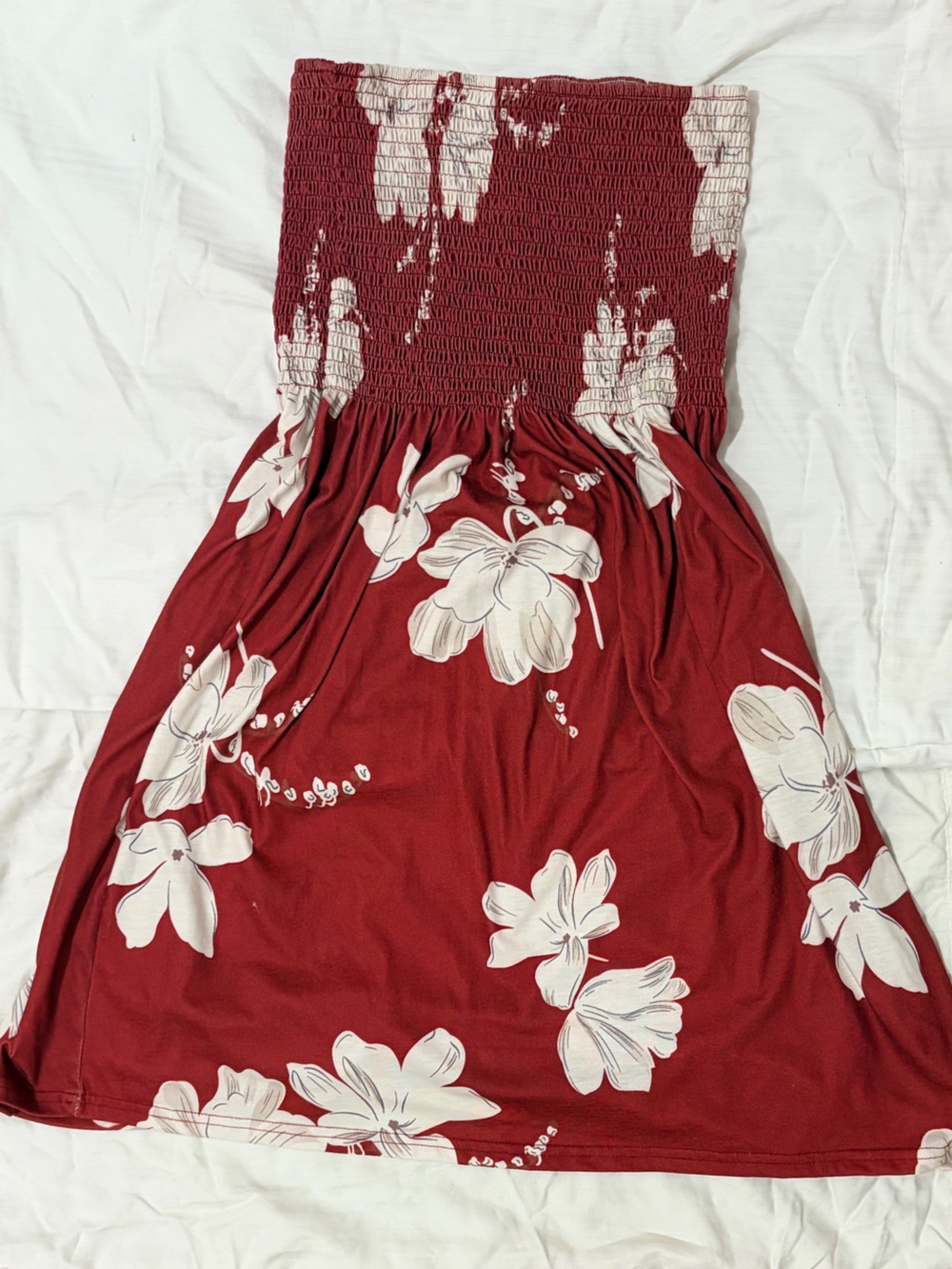 Red Floral Smocked Maxi Skirt